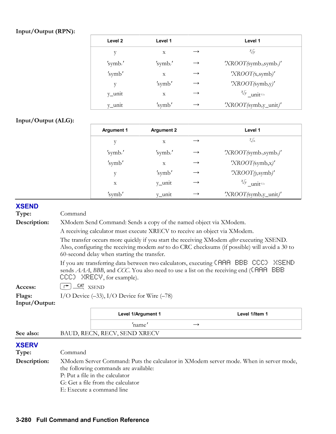 HP 50g Graphing, 48gII Graphing manual Xsend, Xserv, Input/Output RPN, Input/Output ALG, Access …µXSEND 