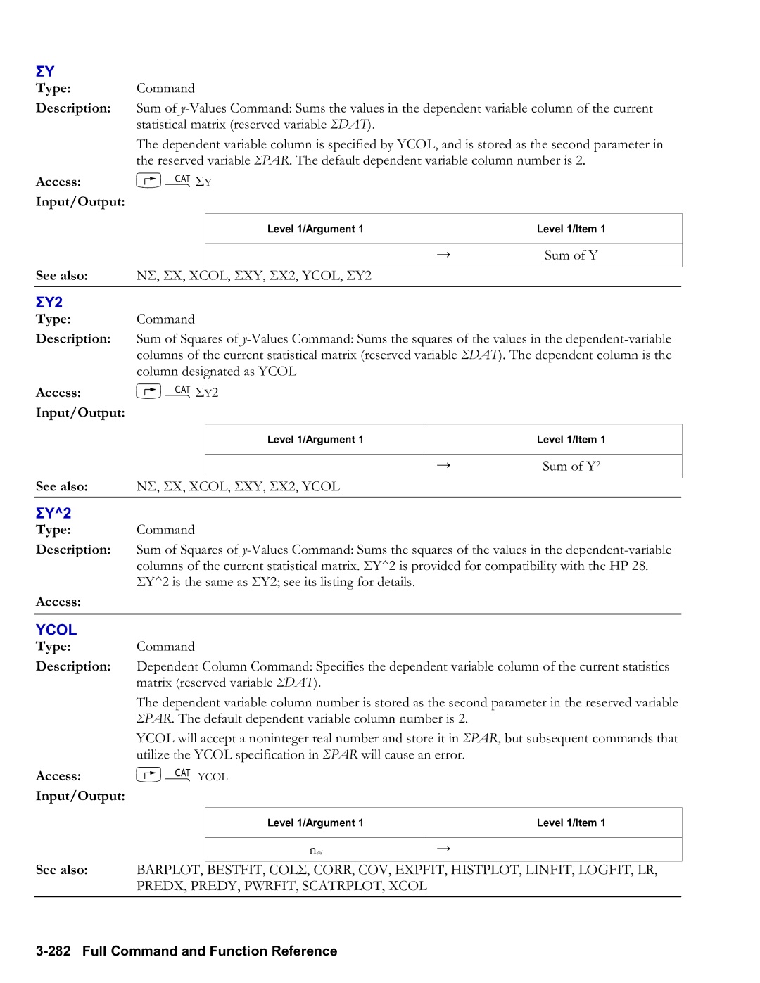 HP 50g Graphing, 48gII Graphing manual Ycol, …µΣY2 