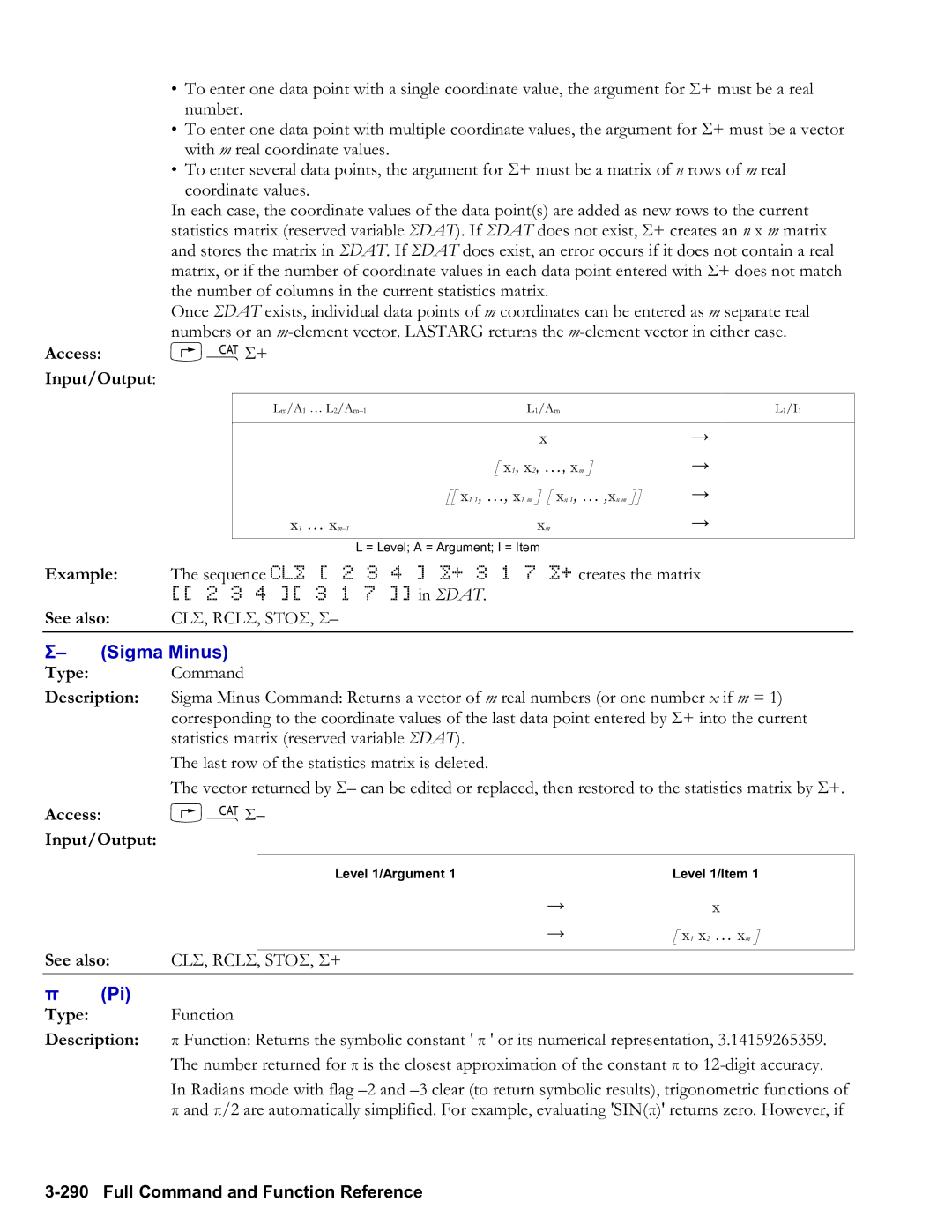 HP 50g Graphing Sigma Minus, Access …µΣ+ Input/Output, X 2, …, x m 1, …, x 1 m x n 1, … , x n m, Access …µΣ Input/Output 