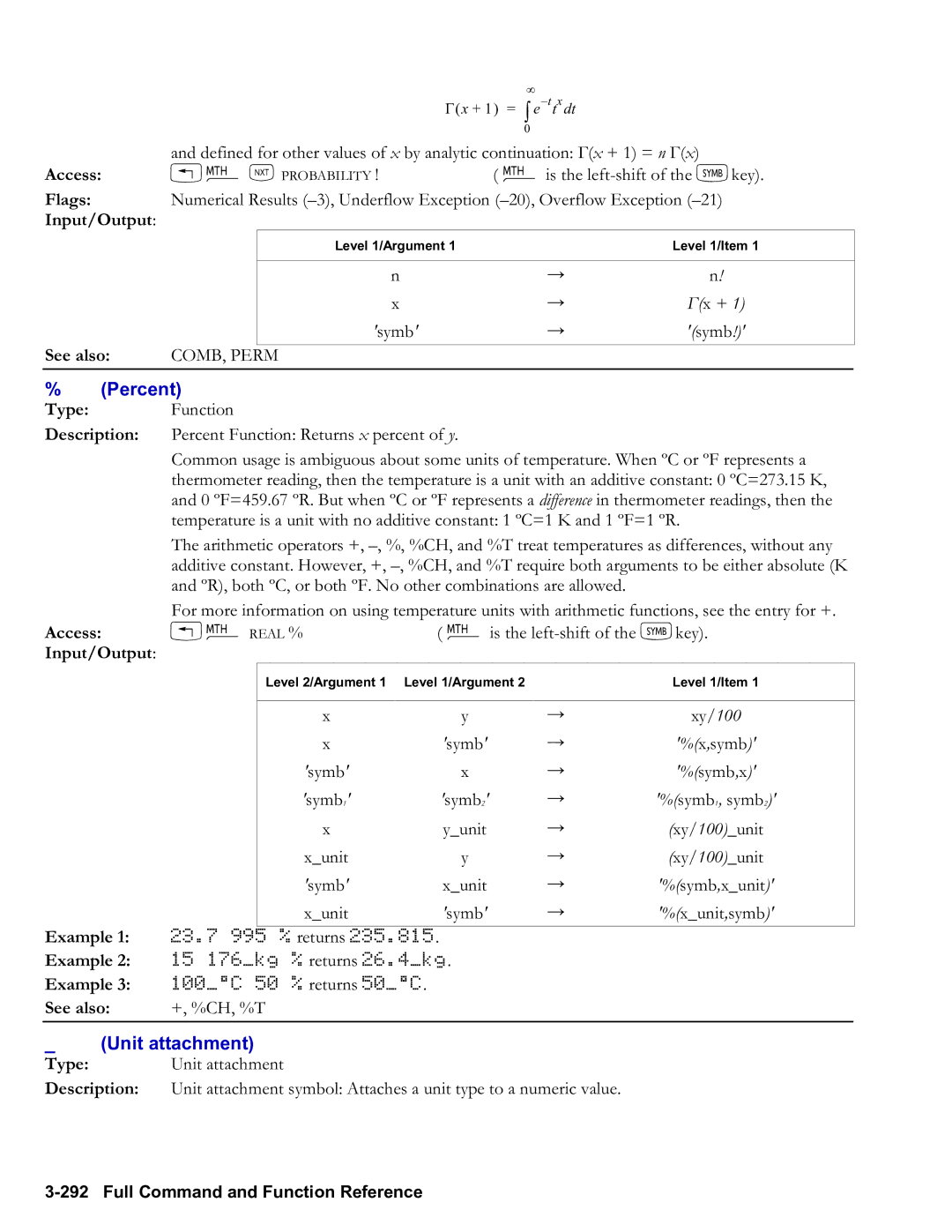 HP 50g Graphing, 48gII Graphing manual Percent, Unit attachment, Symb,x, Xy/100unit 