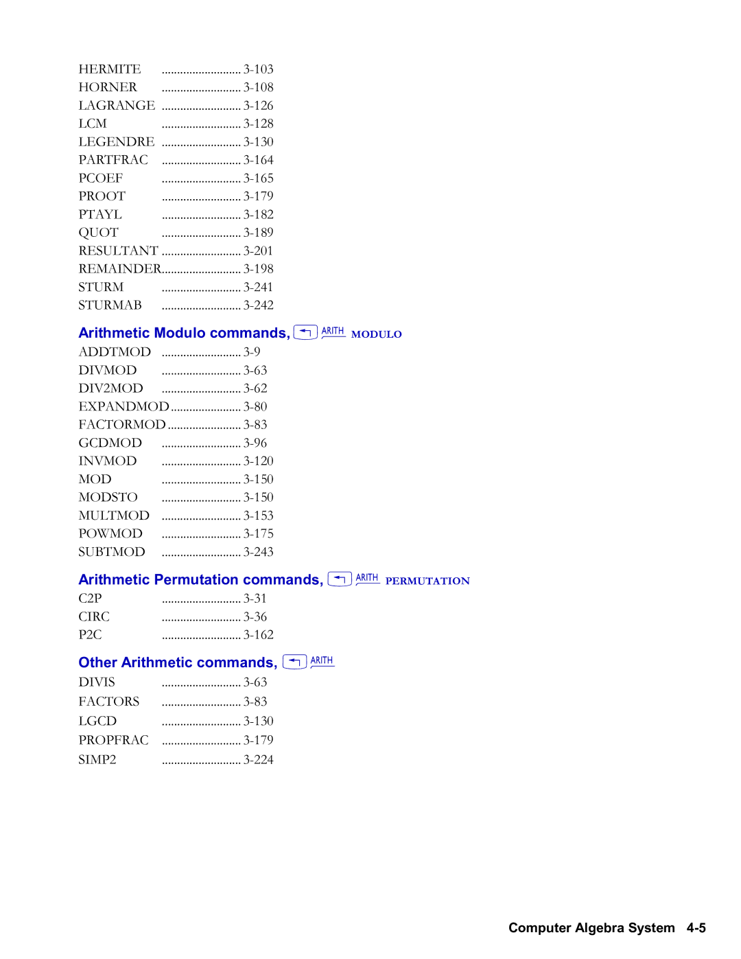 HP 48gII Graphing, 50g Graphing Arithmetic Modulo commands, !Þ Modulo, Arithmetic Permutation commands, !Þ Permutation 