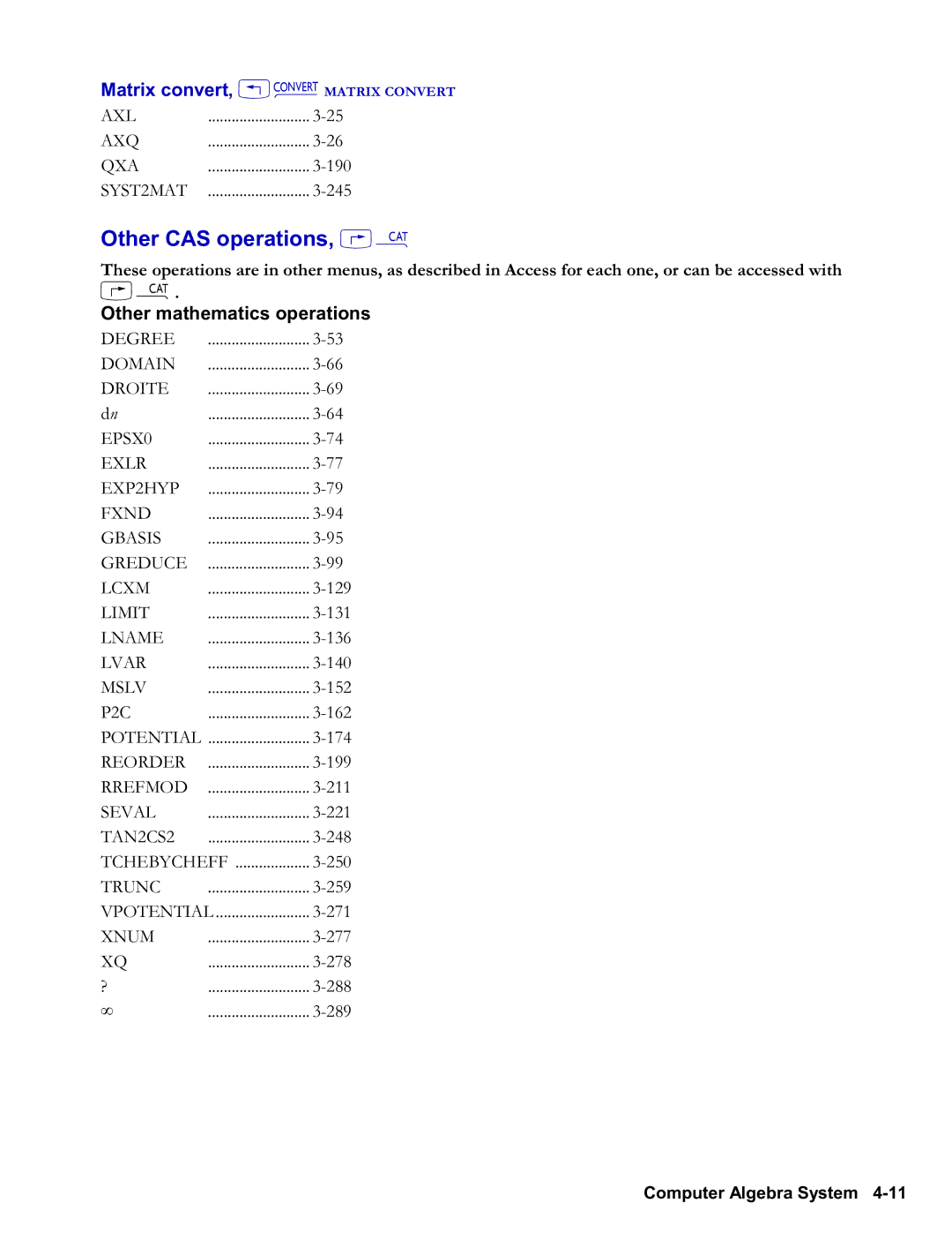 HP 48gII Graphing, 50g Graphing manual Other CAS operations, …µ, Matrix convert, !Ú Matrix Convert 