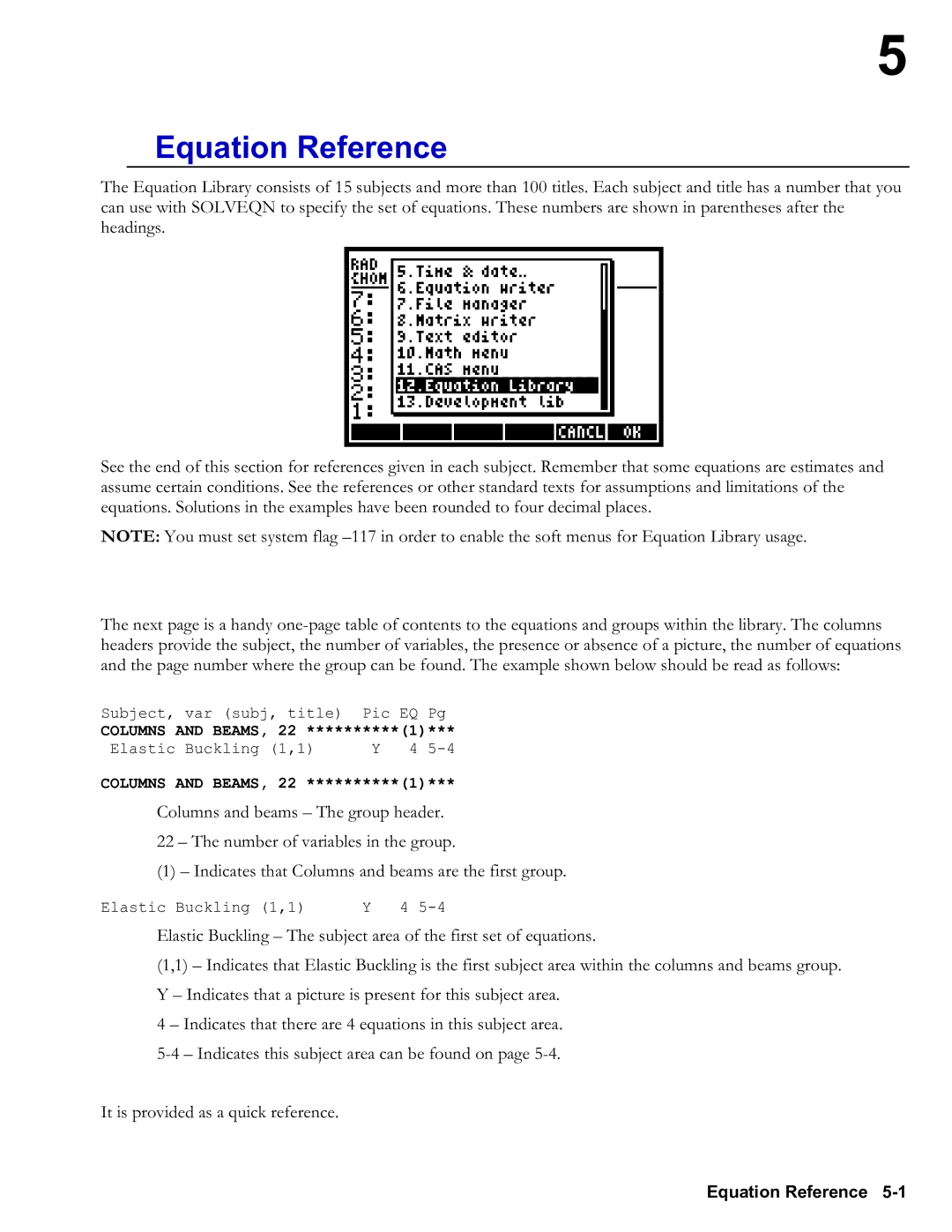 HP 48gII Graphing, 50g Graphing manual Equation Reference 