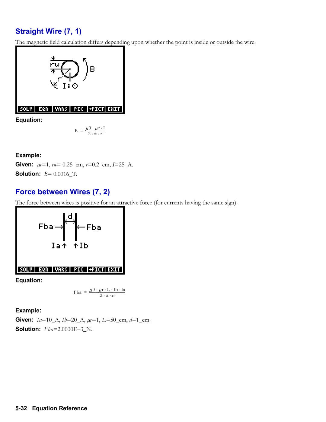 HP 50g Graphing, 48gII Graphing manual Straight Wire 7, Force between Wires 7 