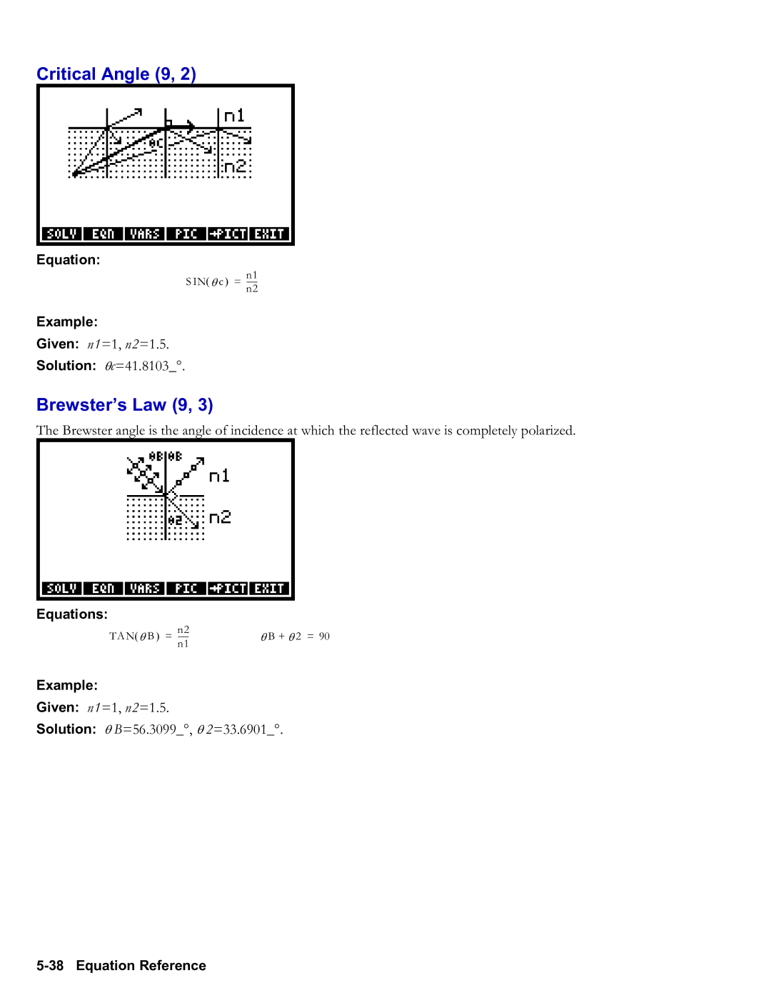 HP 50g Graphing, 48gII Graphing manual Critical Angle 9, Brewster’s Law 9 