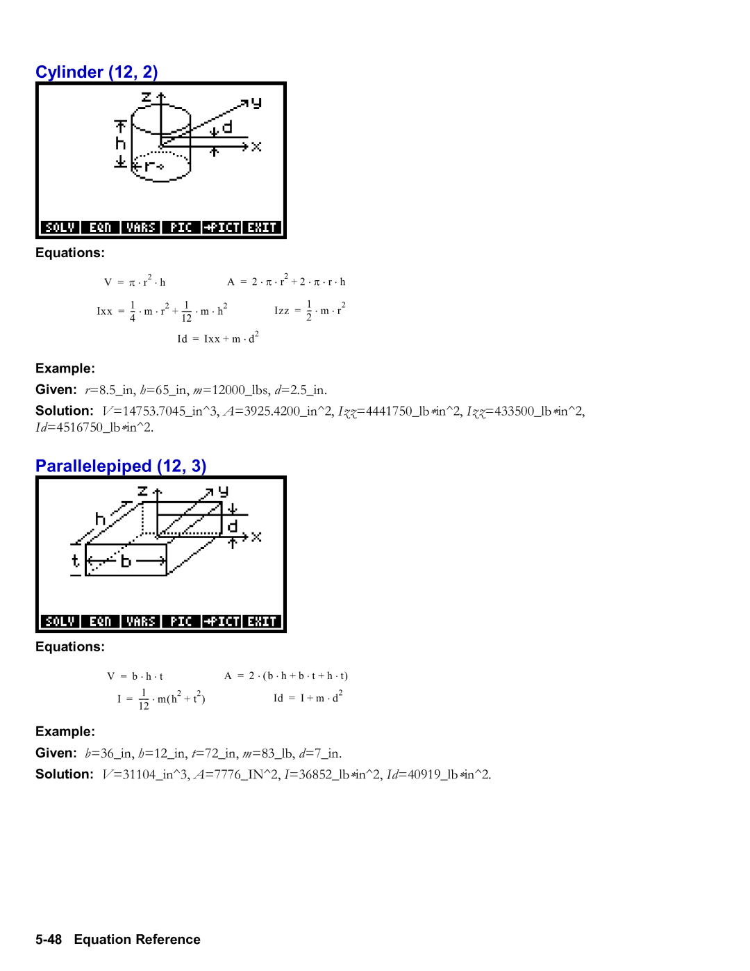 HP 50g Graphing, 48gII Graphing manual Cylinder 12, Parallelepiped 12 