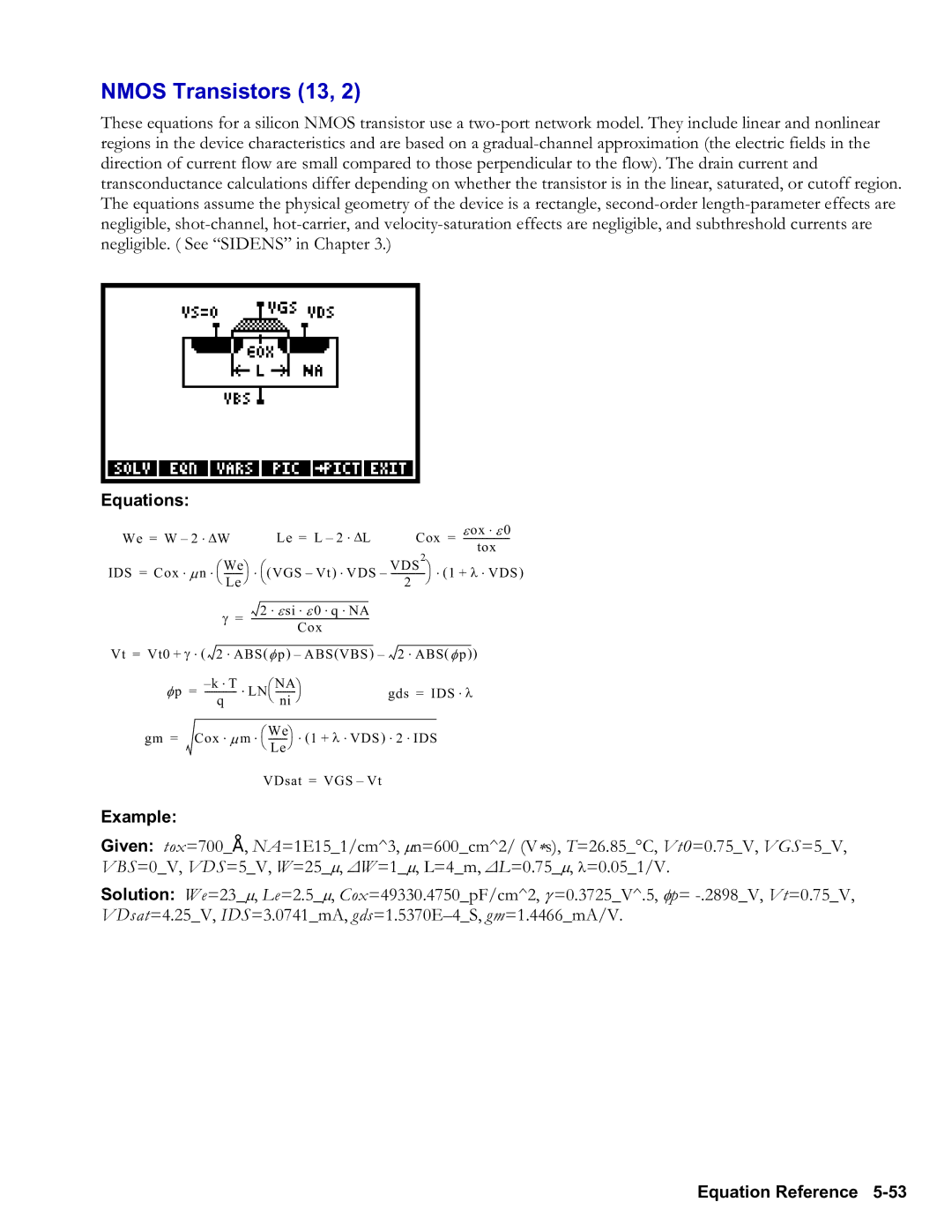 HP 48gII Graphing, 50g Graphing manual Nmos Transistors 13, Vds 