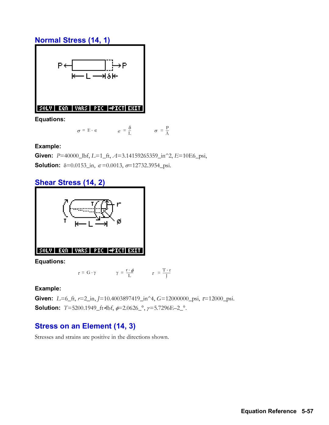 HP 48gII Graphing, 50g Graphing manual Normal Stress 14, Shear Stress 14, Stress on an Element 14 