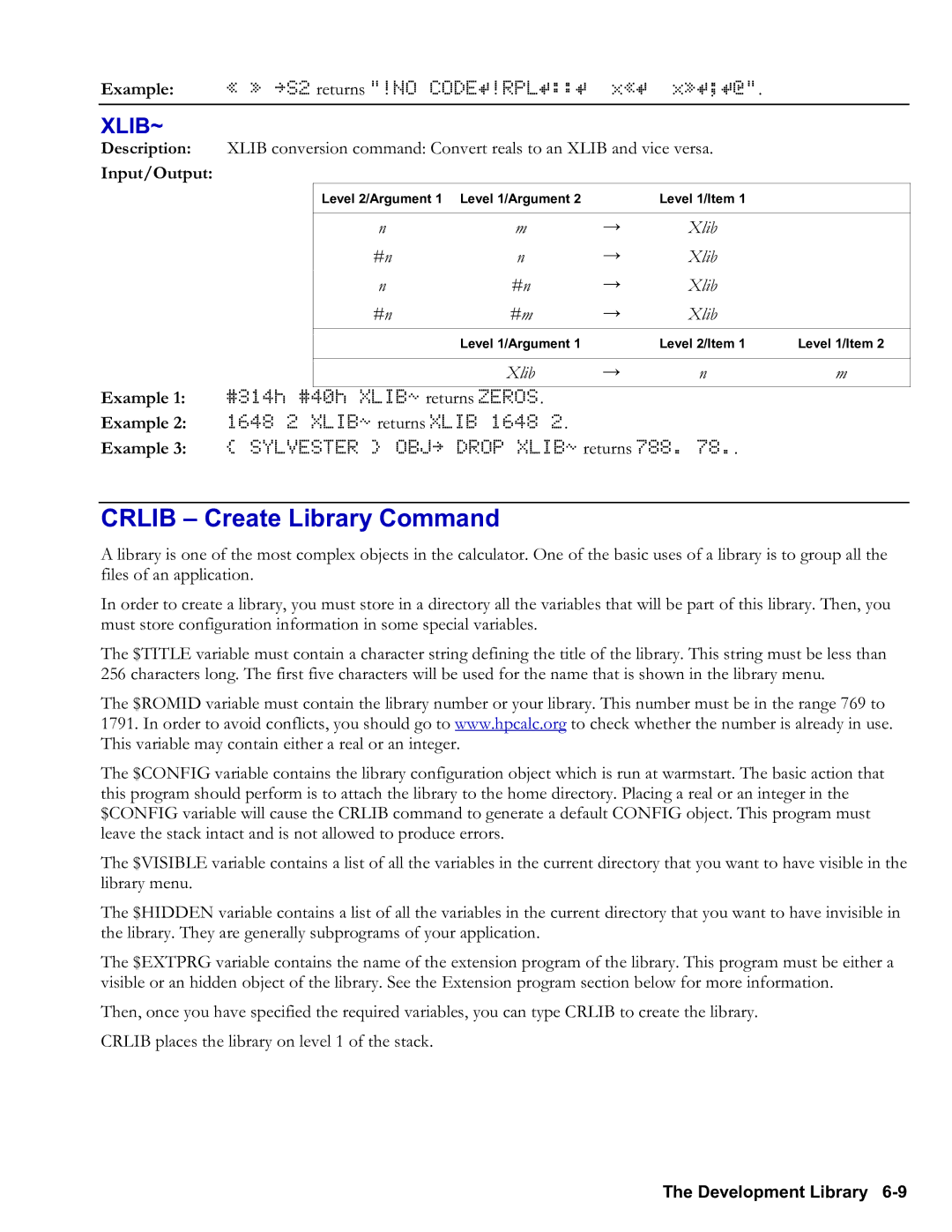 HP 48gII Graphing, 50g Graphing manual Crlib Create Library Command, Xlib 