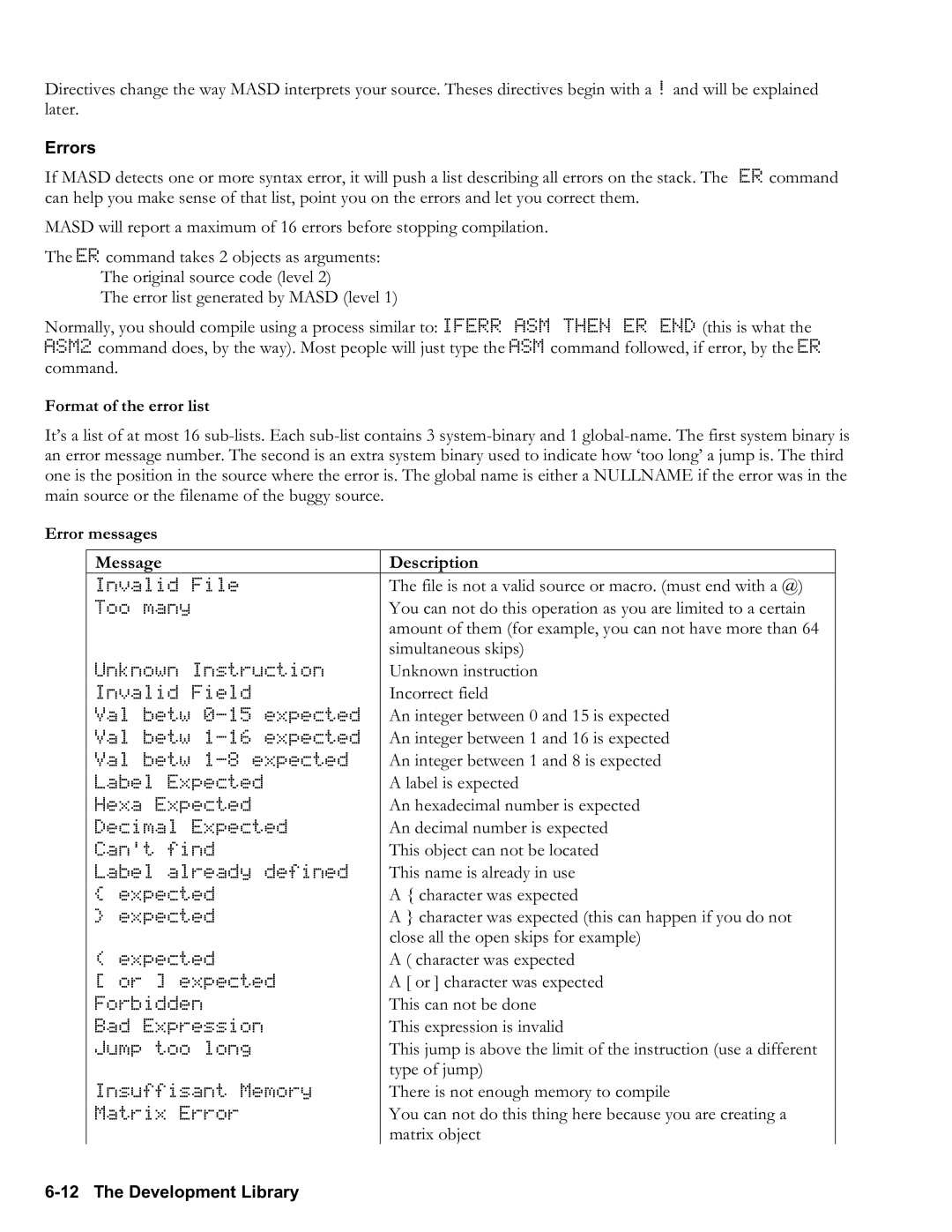 HP 50g Graphing, 48gII Graphing manual Errors, Format of the error list, Error messages Message Description 