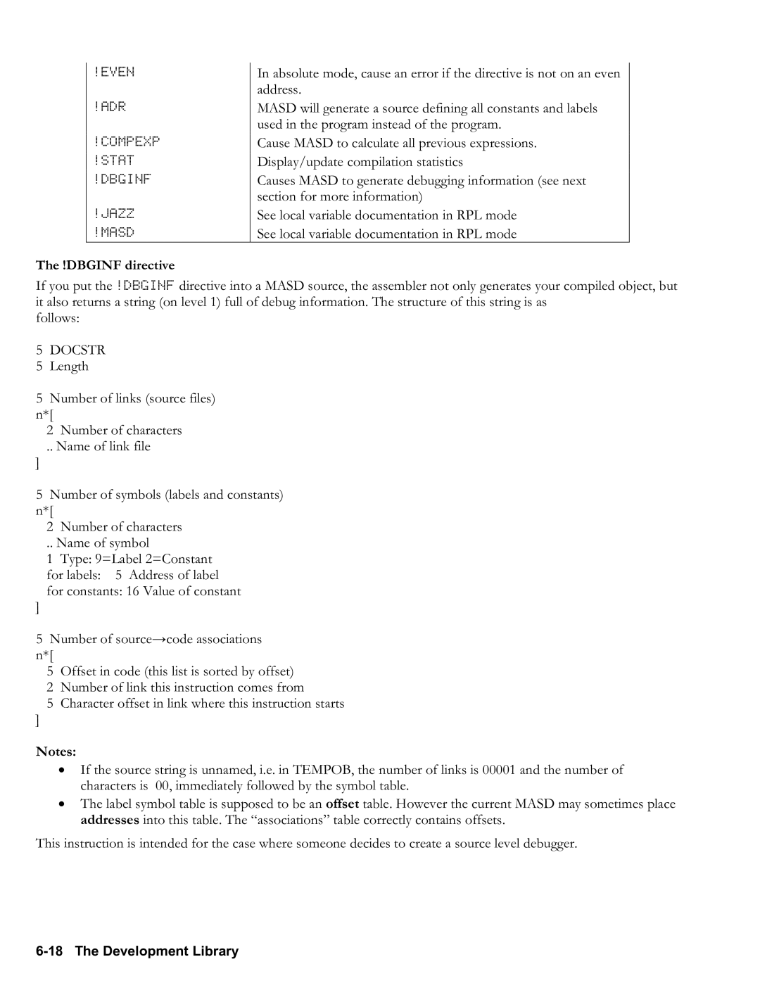 HP 50g Graphing, 48gII Graphing manual DBGINF directive, Docstr 