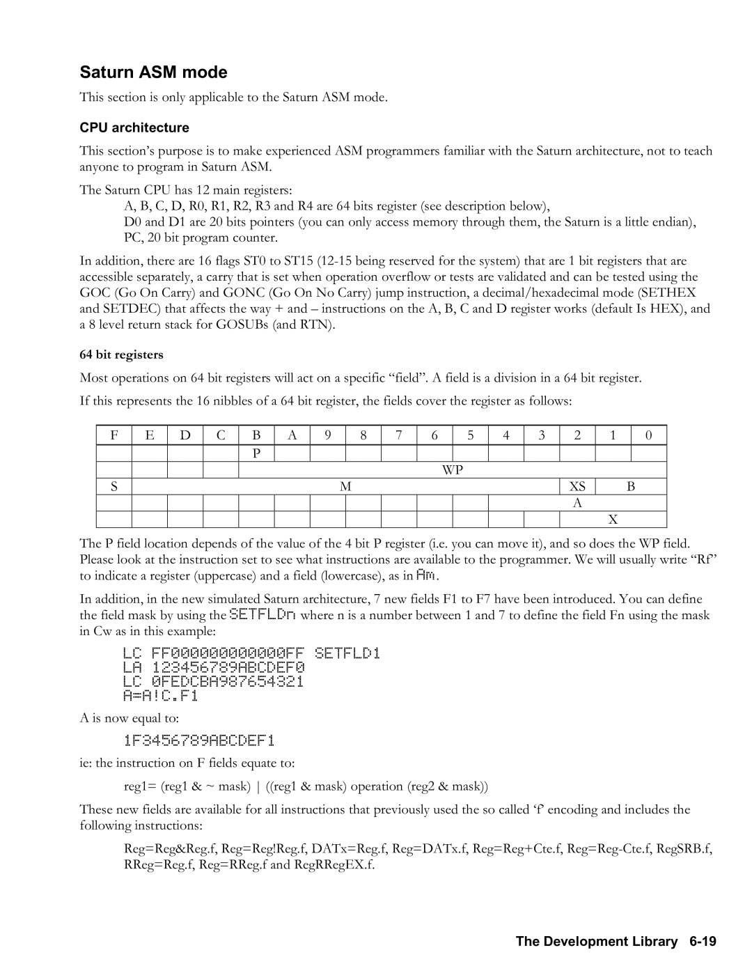 HP 48gII Graphing, 50g Graphing manual Saturn ASM mode, CPU architecture, Bit registers 