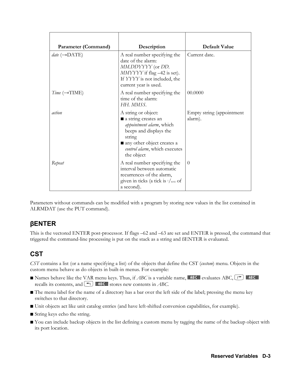 HP 48gII Graphing, 50g Graphing manual Βenter, Reserved Variables D3 