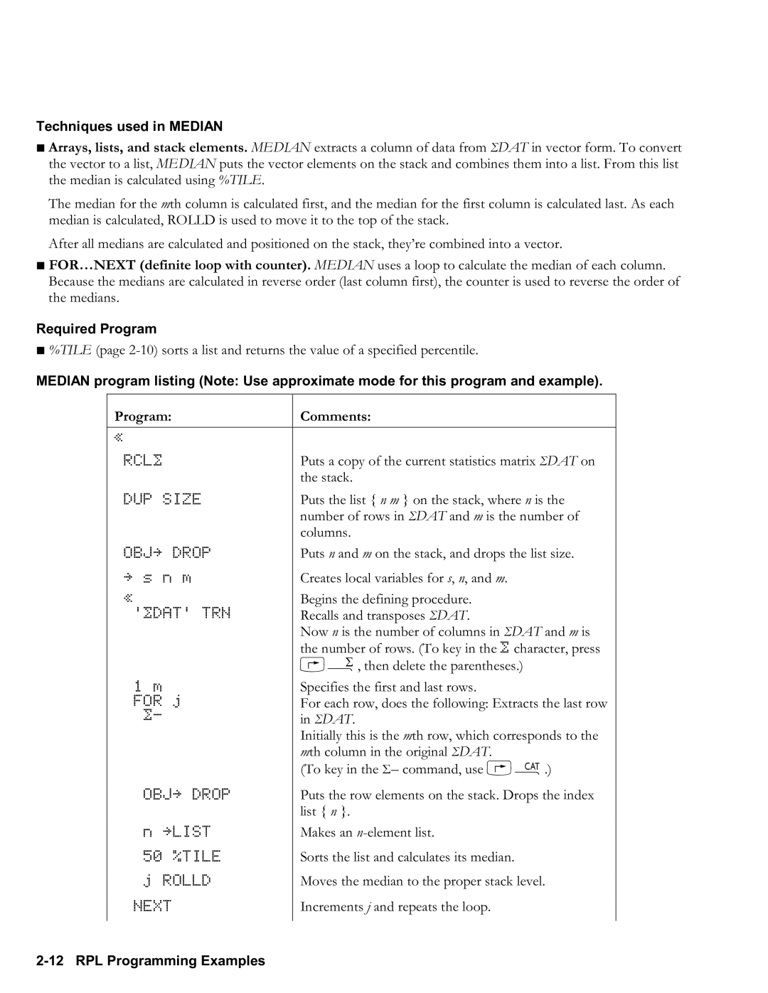 HP 50g Graphing, 48gII Graphing manual Techniques used in Median, Required Program 