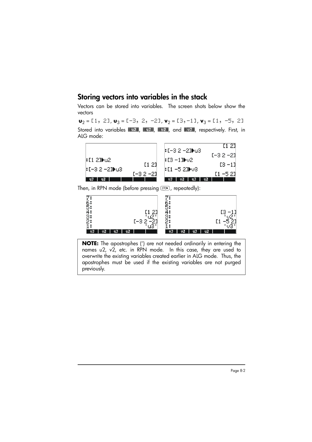 HP 50g manual Storing vectors into variables in the stack 