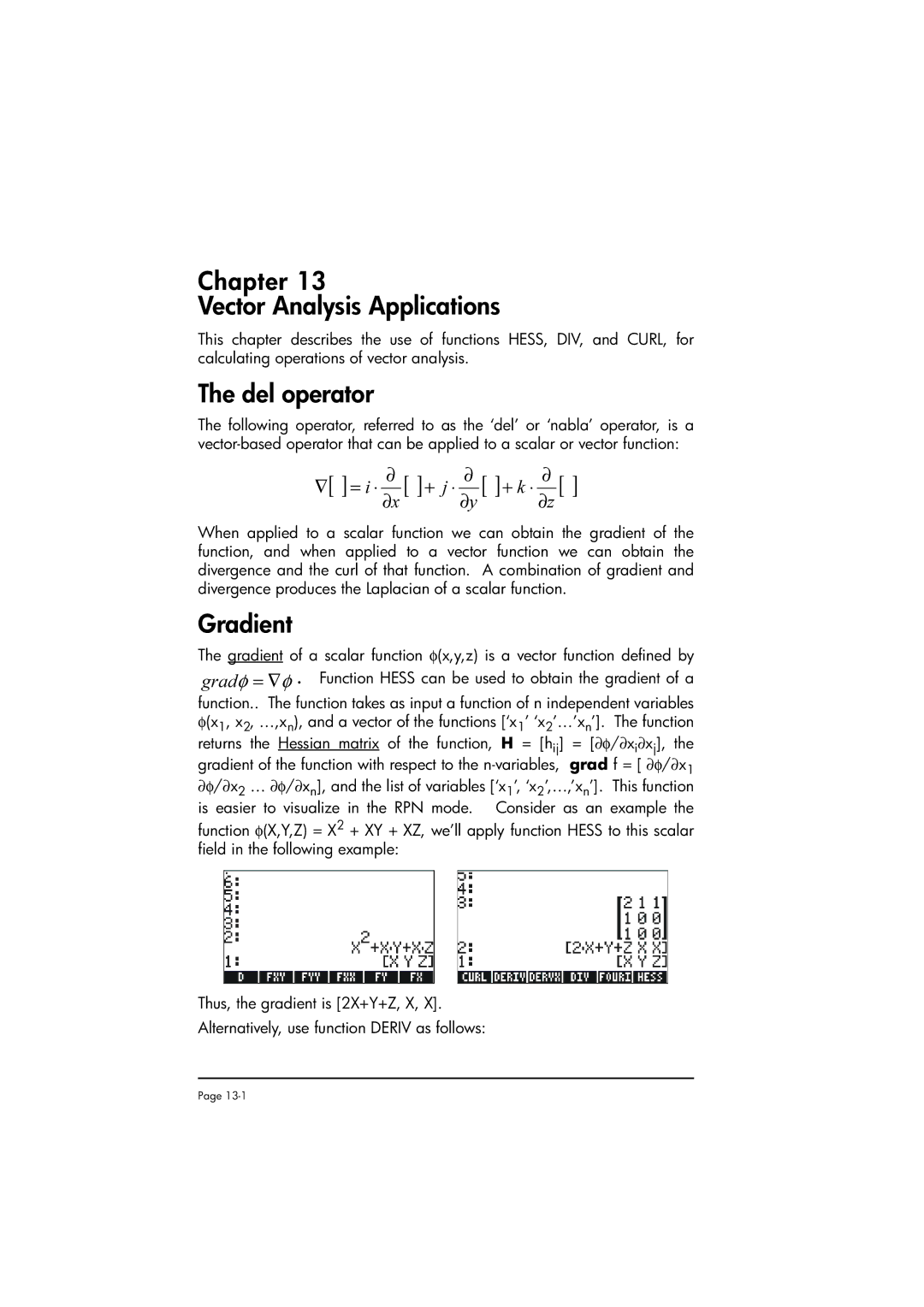 HP 50g manual Chapter Vector Analysis Applications, Del operator, Gradient 