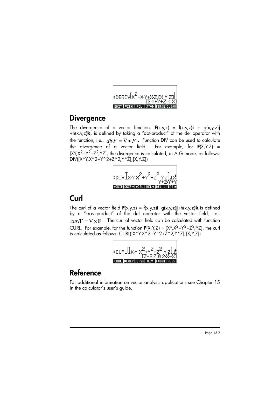 HP 50g manual Divergence, Curl 