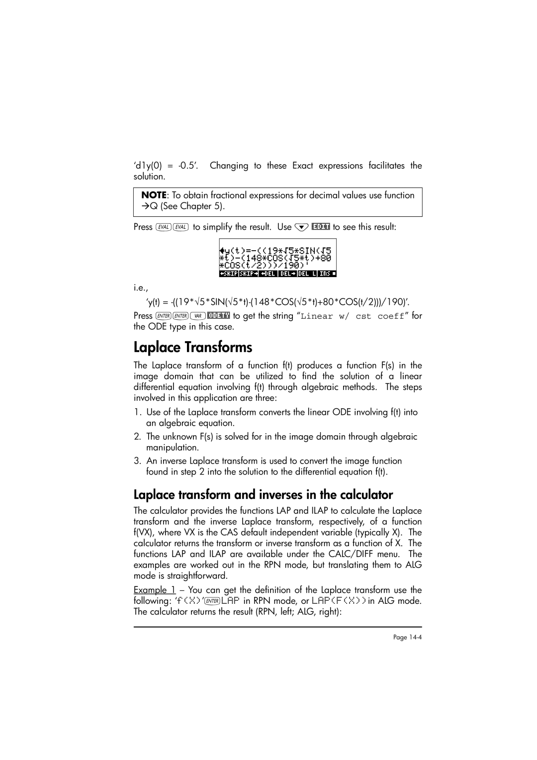 HP 50g manual Laplace Transforms, Laplace transform and inverses in the calculator 