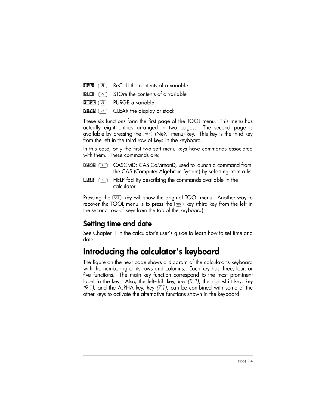 HP 50g manual Introducing the calculator’s keyboard, Setting time and date 