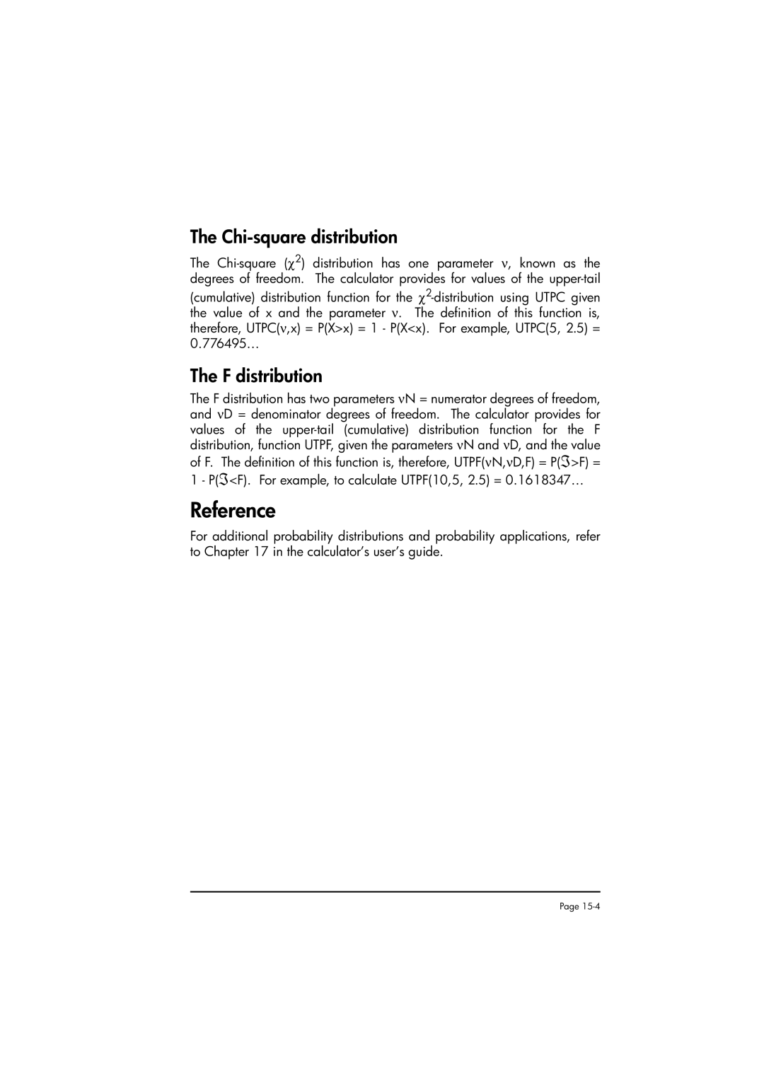 HP 50g manual Chi-square distribution, F distribution 