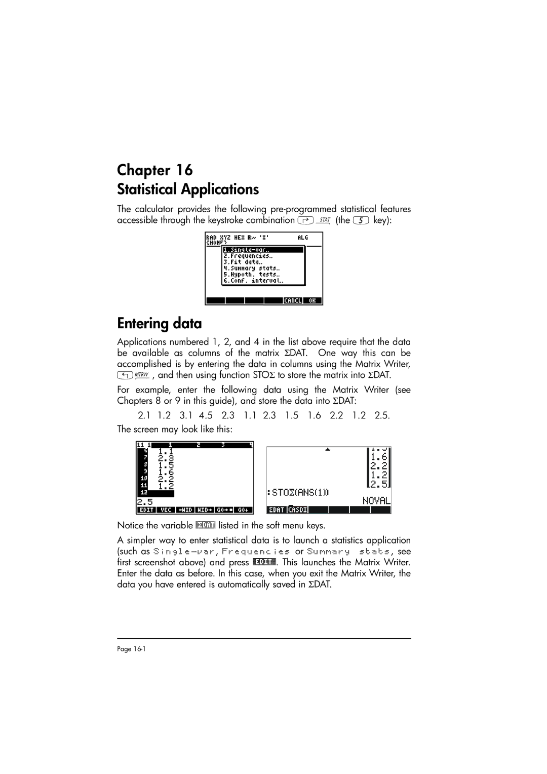 HP 50g manual Chapter Statistical Applications, Entering data 