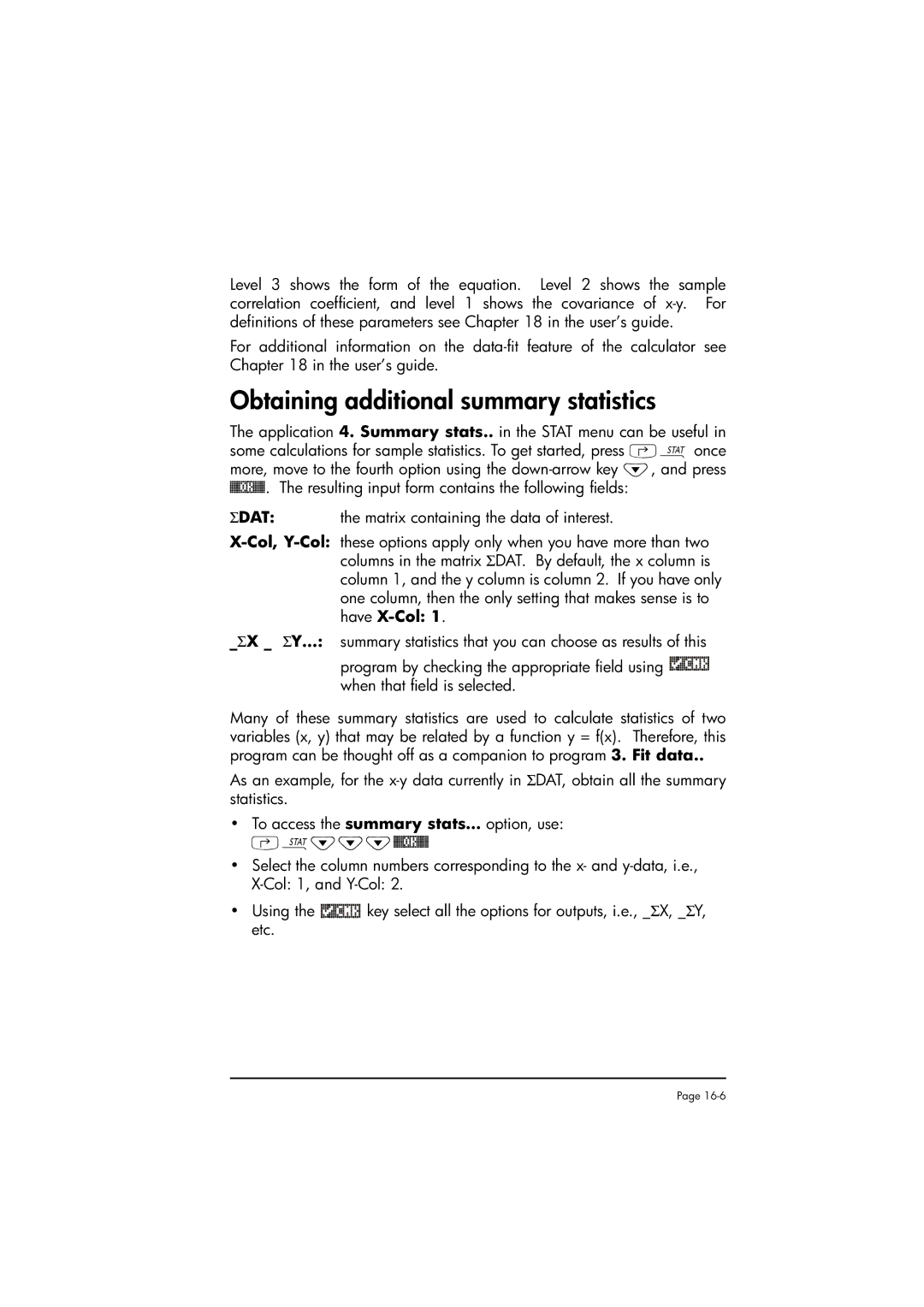 HP 50g manual Obtaining additional summary statistics 