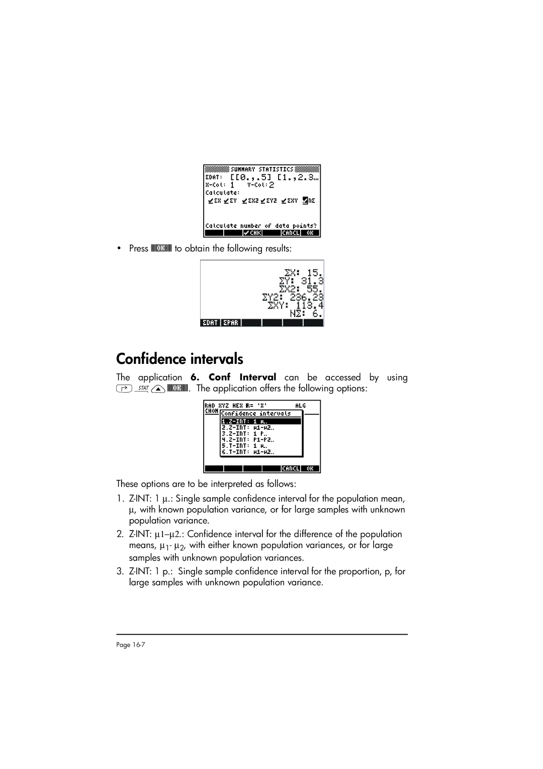 HP 50g manual Confidence intervals 