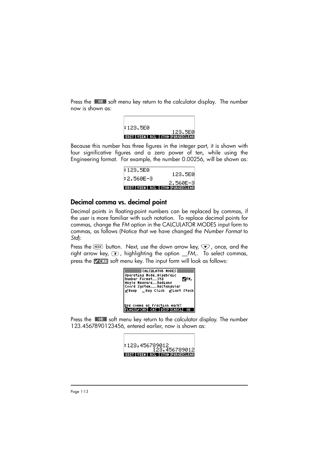 HP 50g manual Decimal comma vs. decimal point 