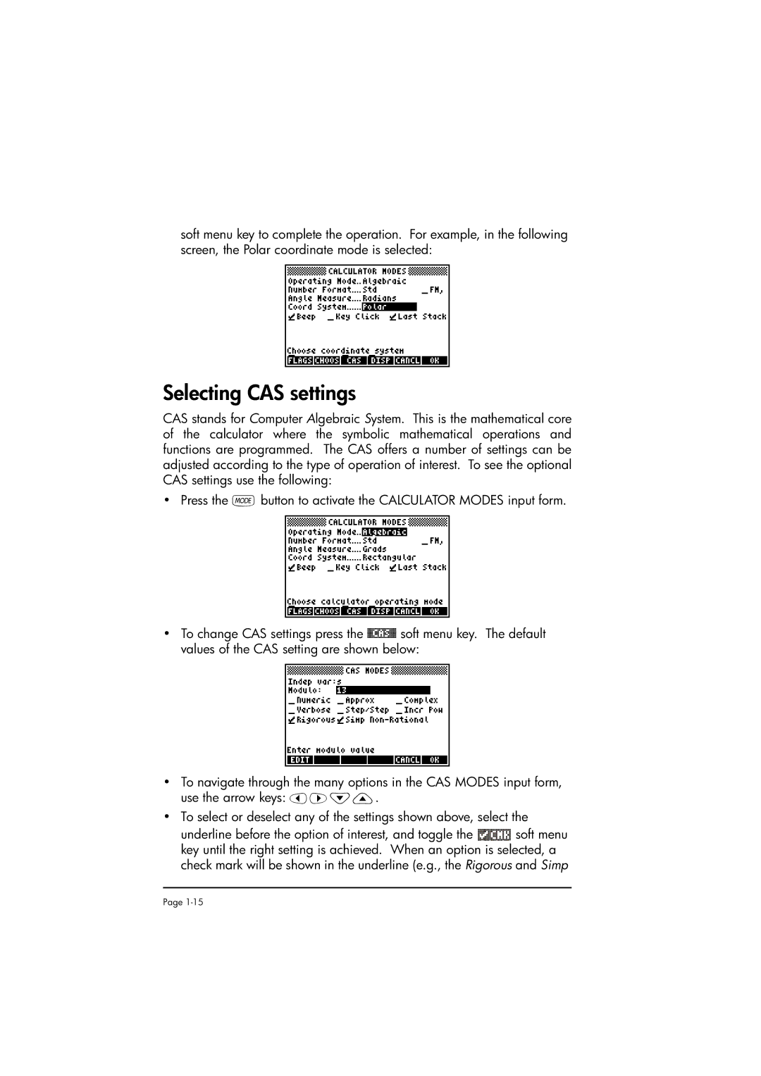 HP 50g manual Selecting CAS settings 