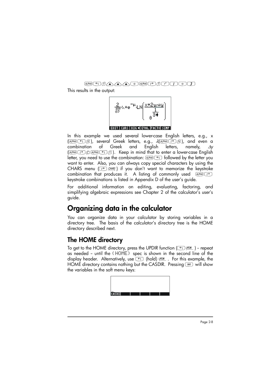 HP 50g manual Organizing data in the calculator, Home directory 