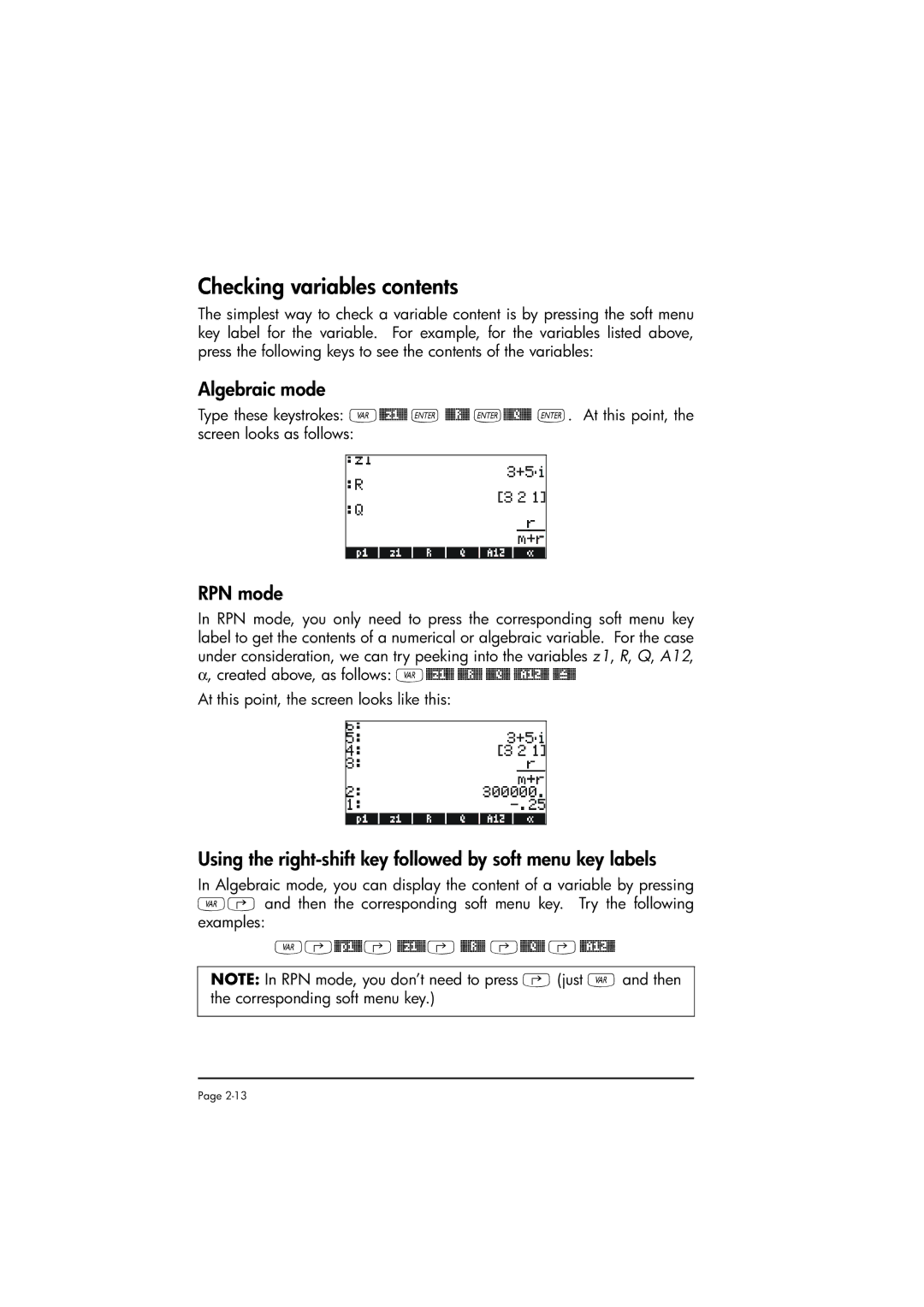 HP 50g manual Checking variables contents 