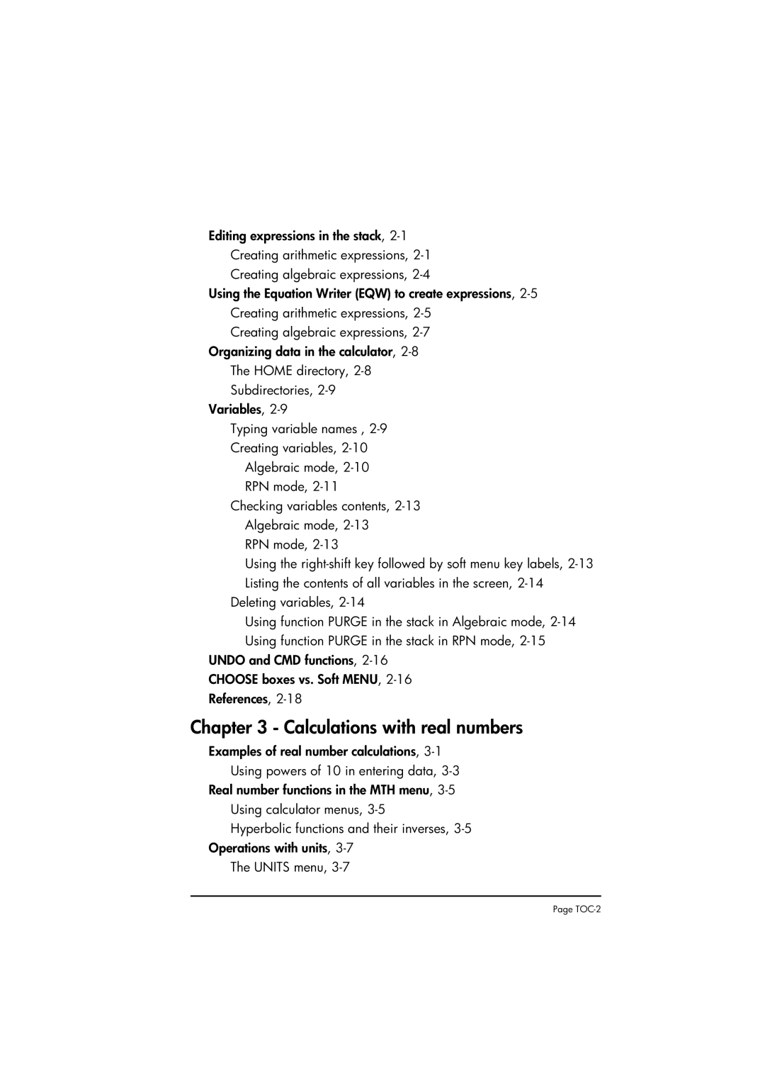 HP 50g manual Calculations with real numbers 