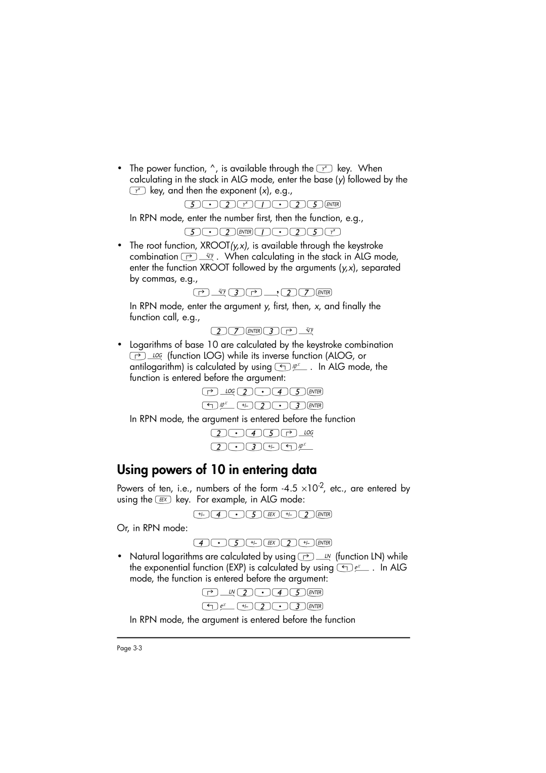 HP 50g manual Using powers of 10 in entering data 