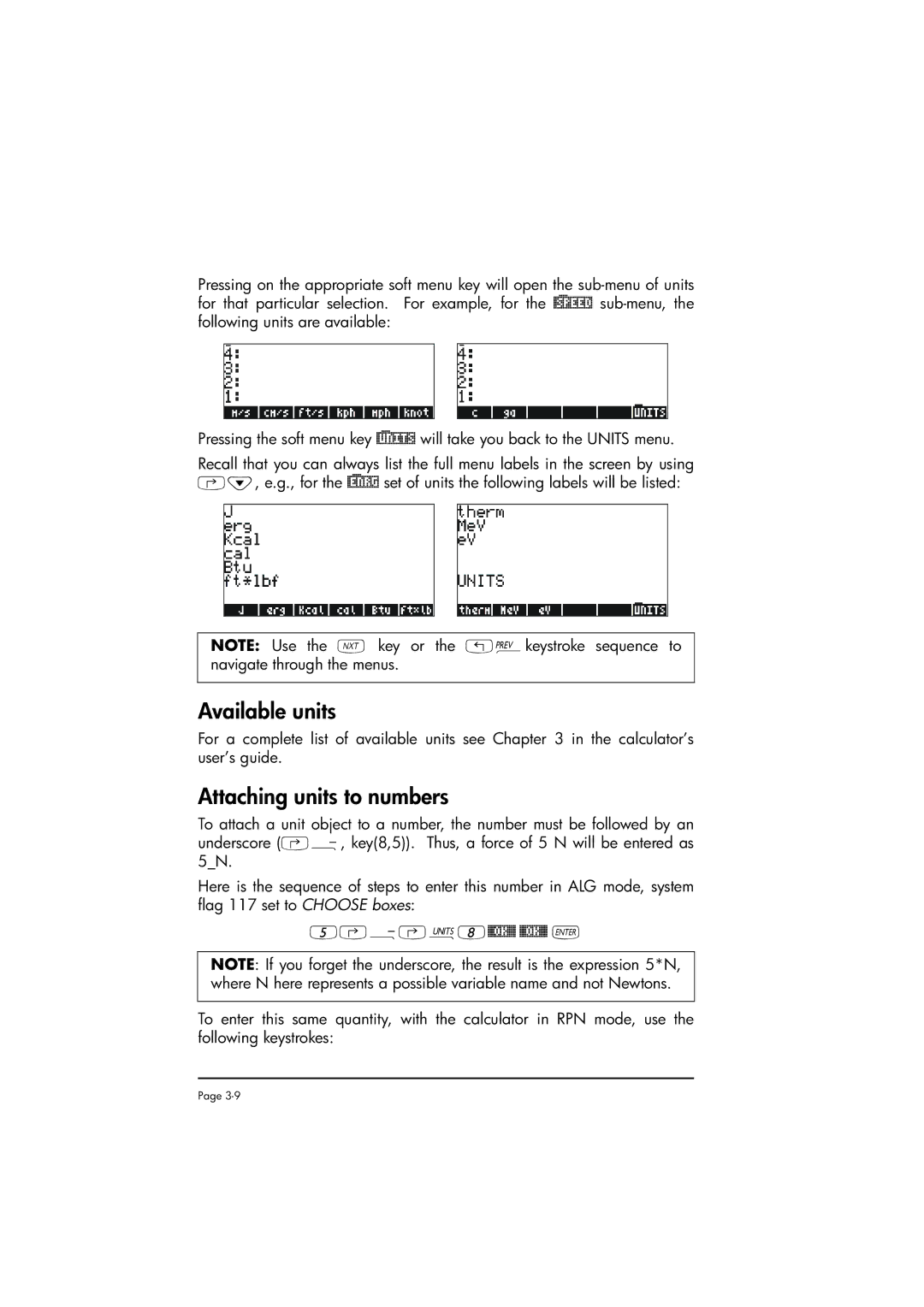 HP 50g manual Available units, Attaching units to numbers 