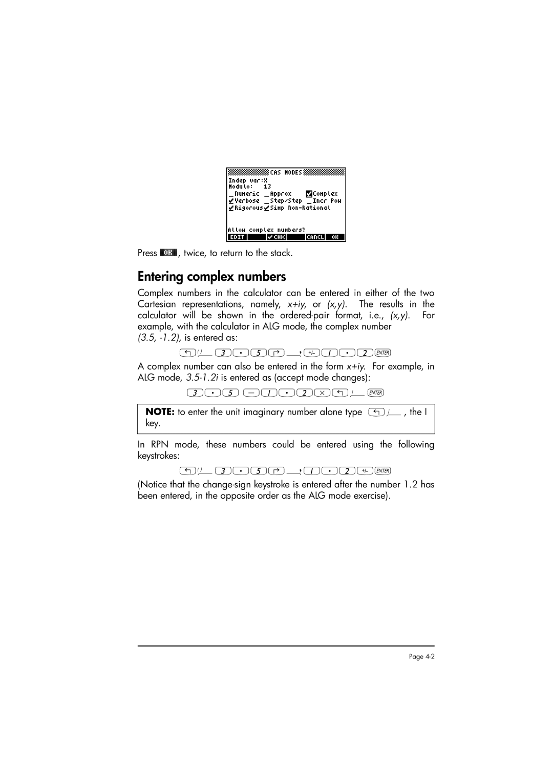 HP 50g manual Entering complex numbers 