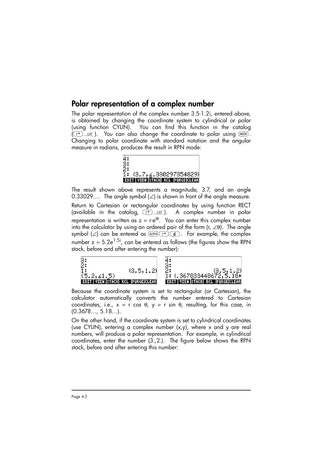 HP 50g manual Polar representation of a complex number 