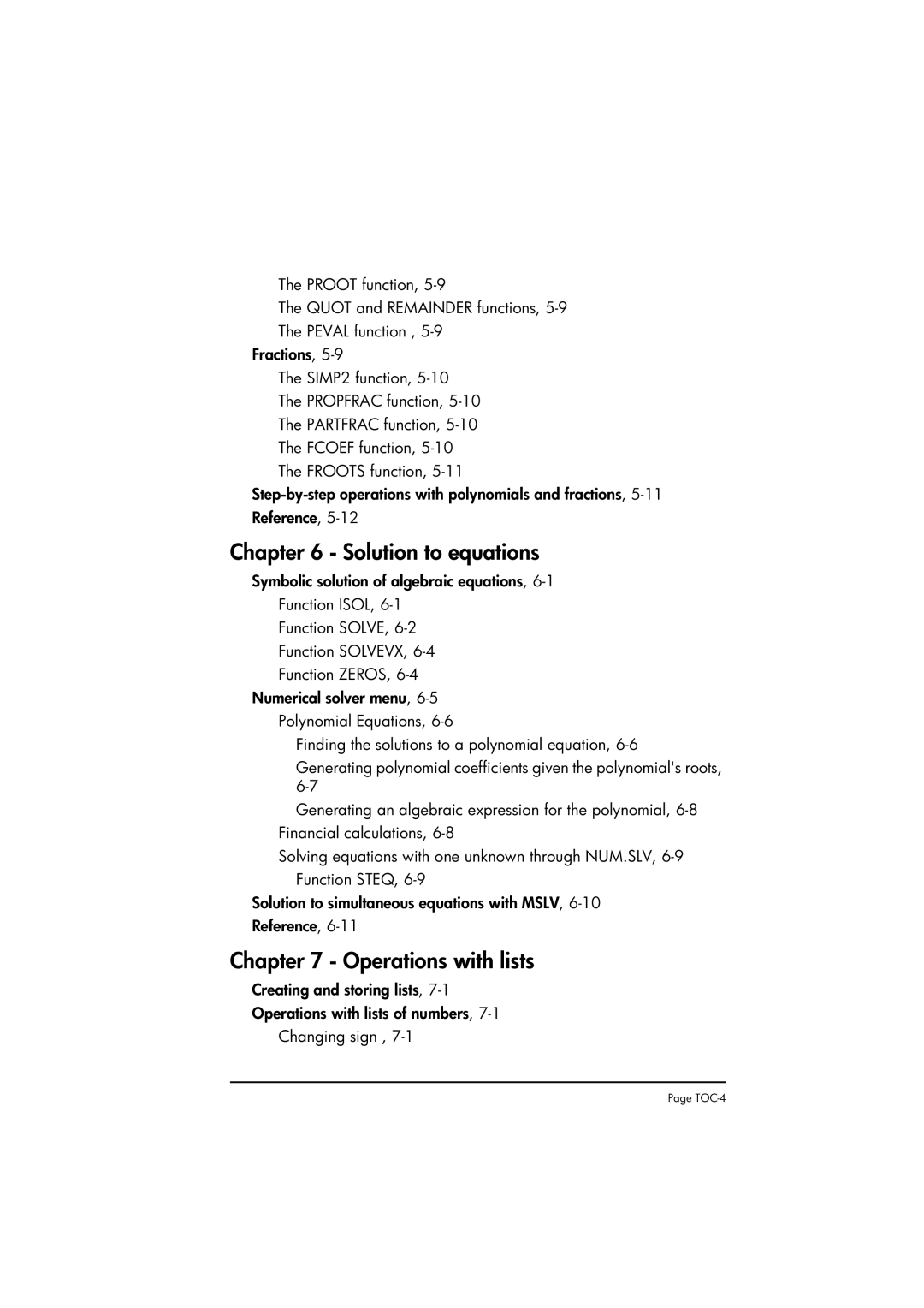 HP 50g manual Solution to equations, Operations with lists 