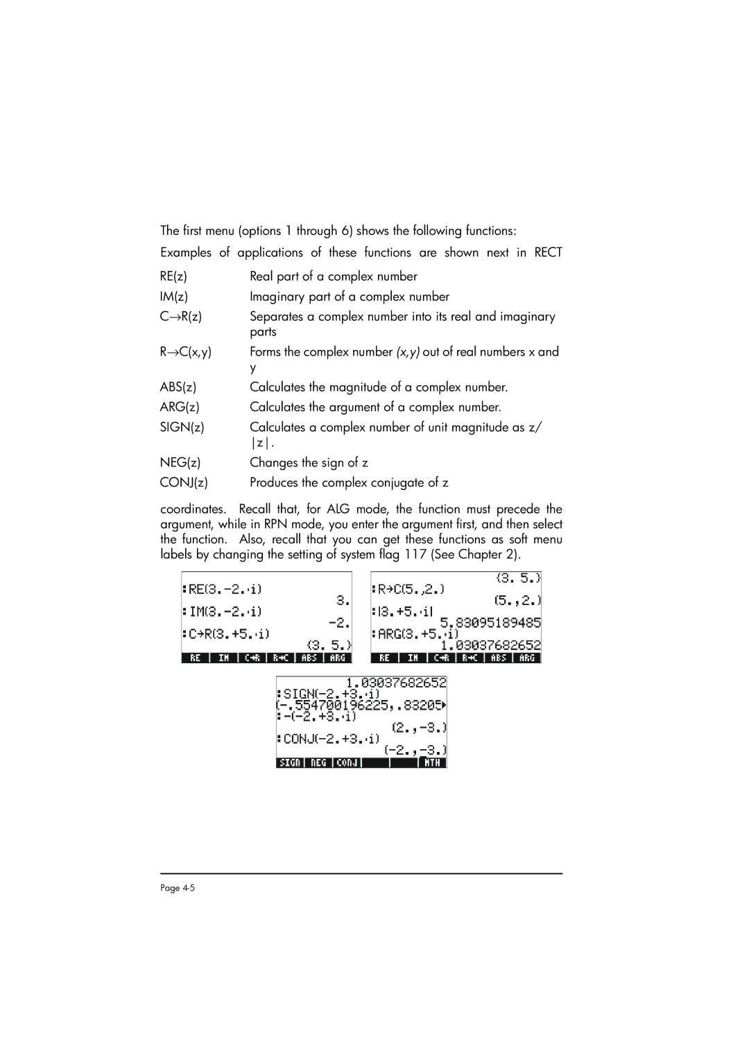 HP 50g manual Forms the complex number x,y out of real numbers x 