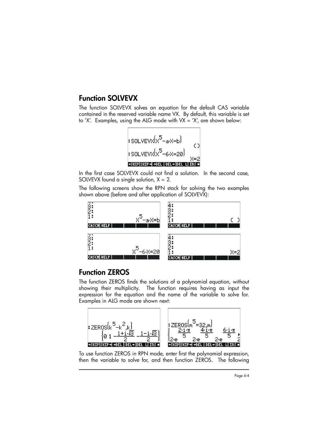 HP 50g manual Function Solvevx, Function Zeros 