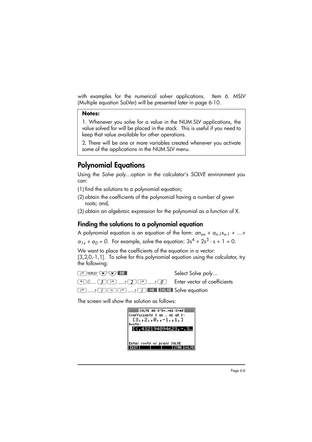 HP 50g manual Polynomial Equations, Finding the solutions to a polynomial equation 