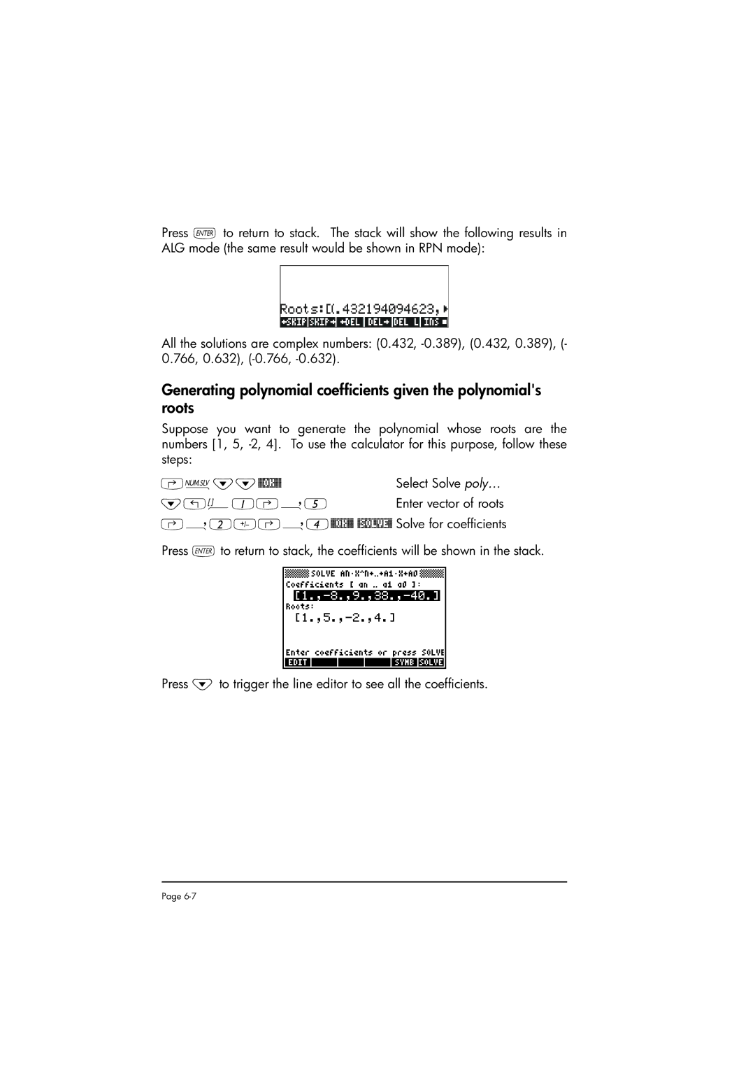 HP 50g manual Enter vector of roots 