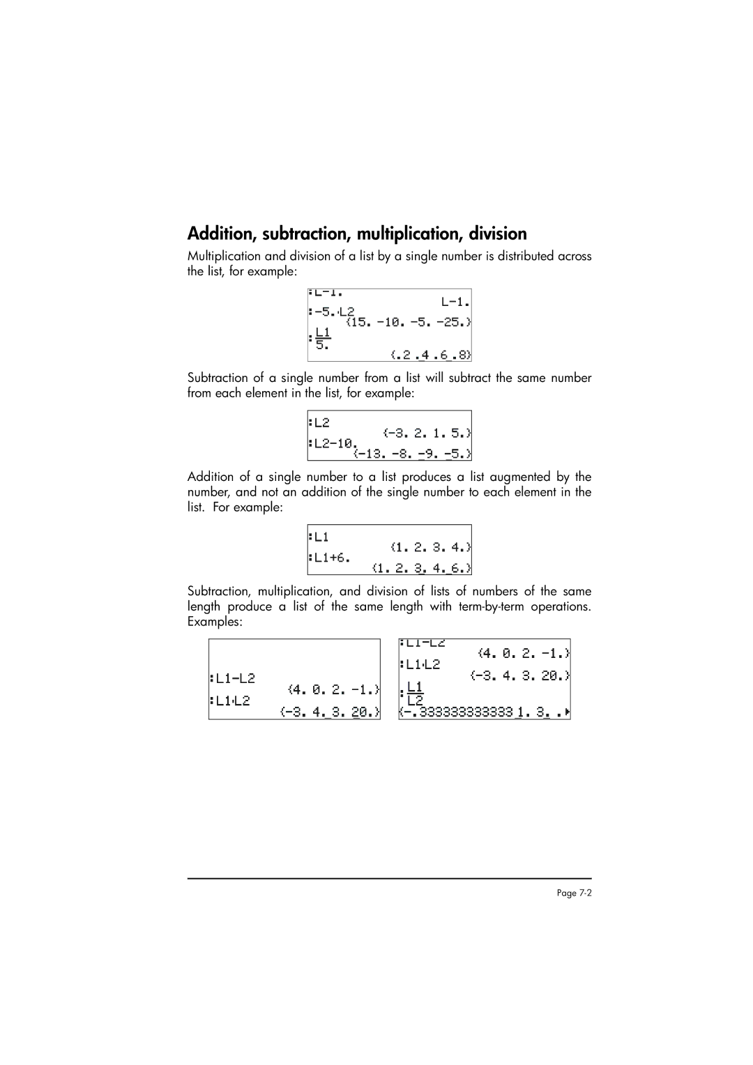 HP 50g manual Addition, subtraction, multiplication, division 