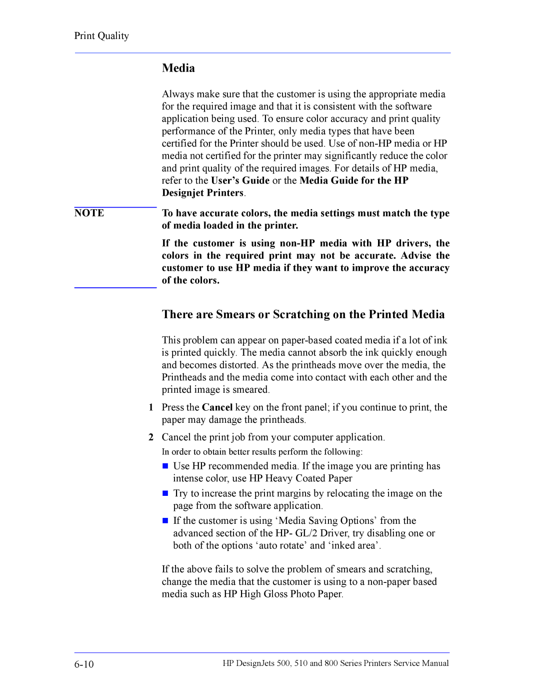 HP 510 Inkjet Large Format CH336A#B1K manual There are Smears or Scratching on the Printed Media 