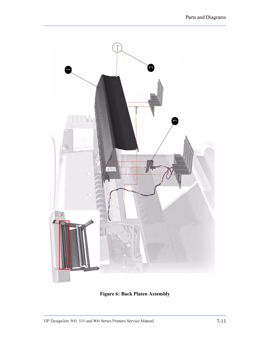 HP 510 Inkjet Large Format CH336A#B1K manual Back Platen Assembly 