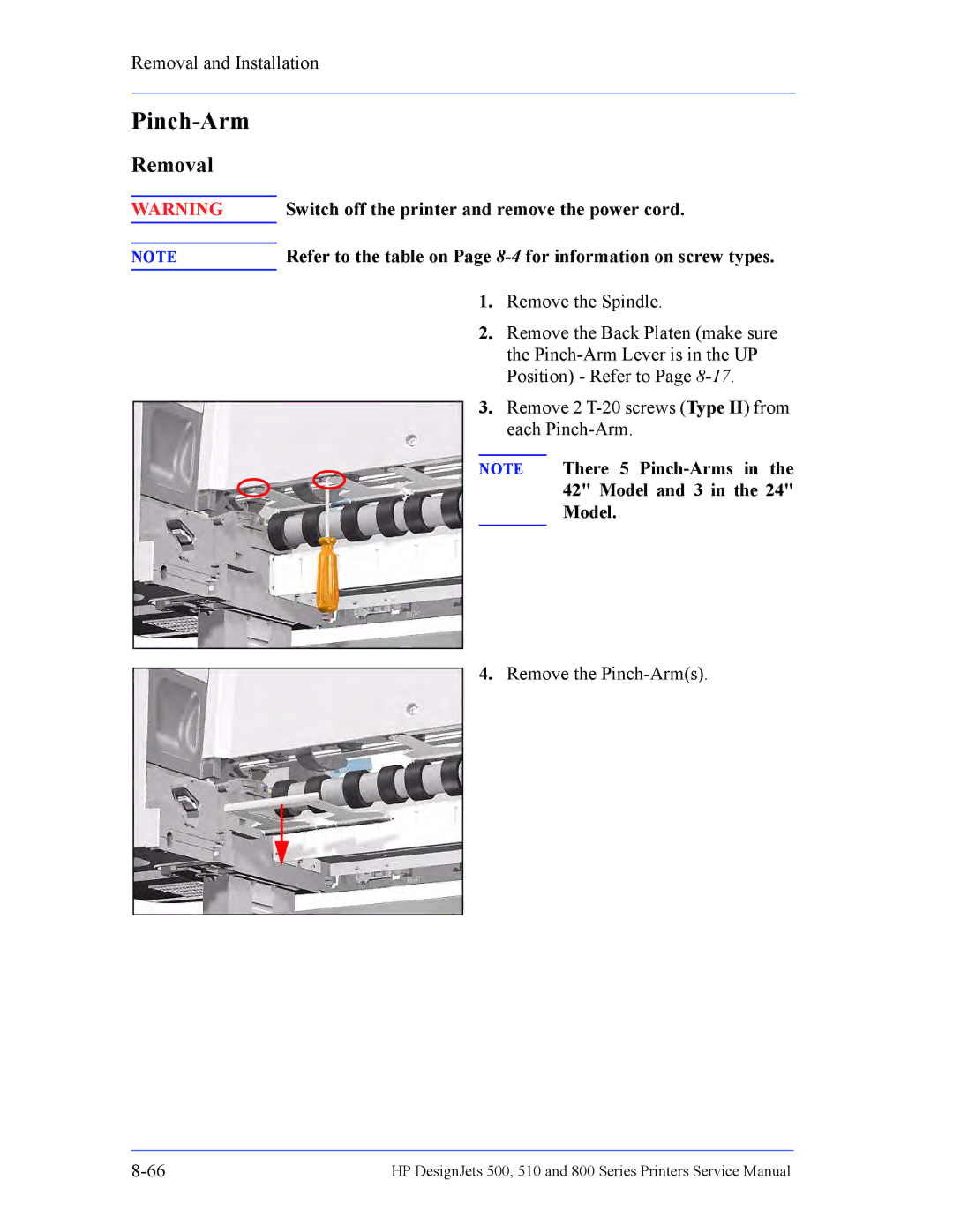 HP 510 Inkjet Large Format CH336A#B1K manual Pinch-Arm 