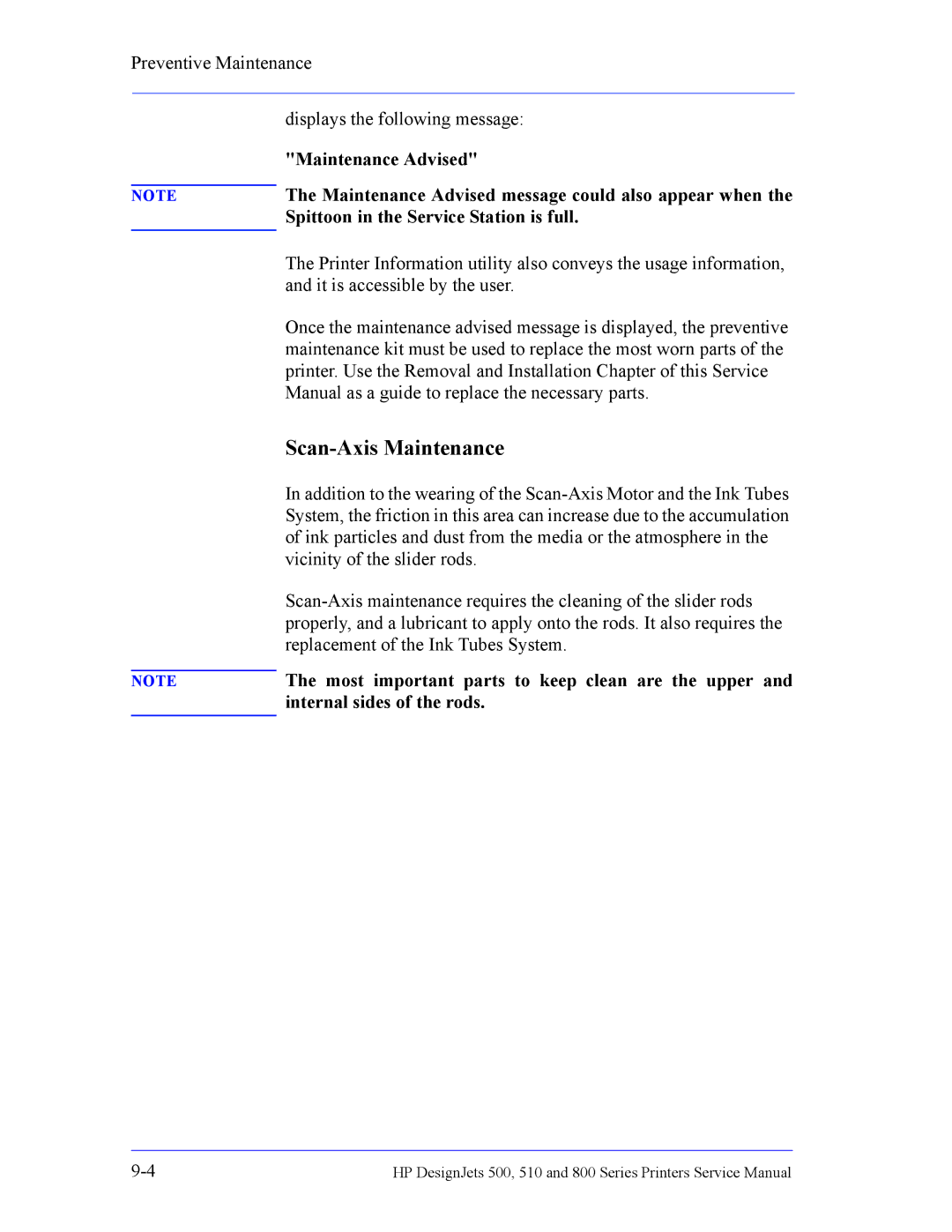 HP 510 Inkjet Large Format CH336A#B1K manual Scan-Axis Maintenance 