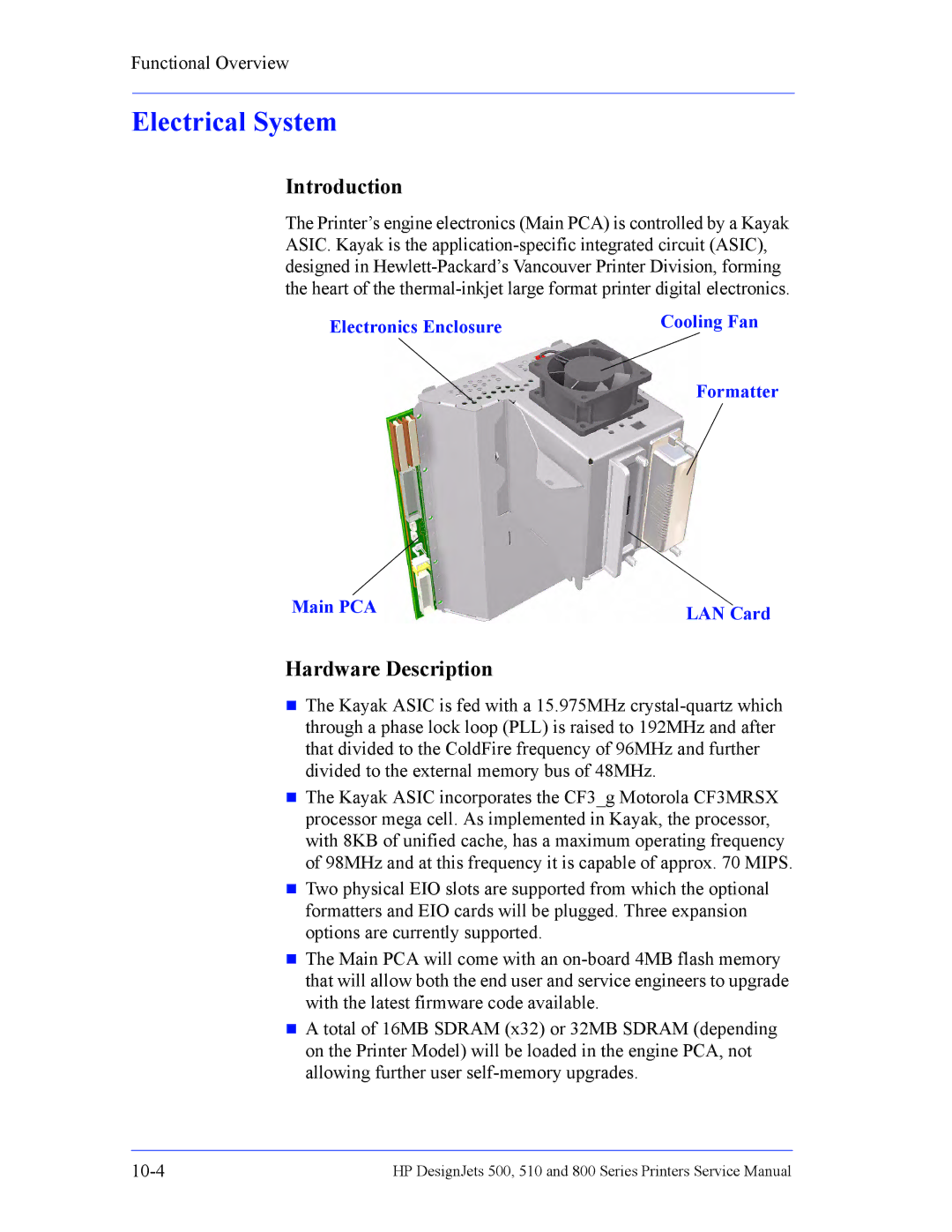 HP 510 Inkjet Large Format CH336A#B1K manual Electrical System, Hardware Description 