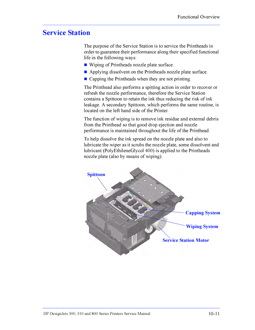 HP 510 Inkjet Large Format CH336A#B1K manual Service Station 