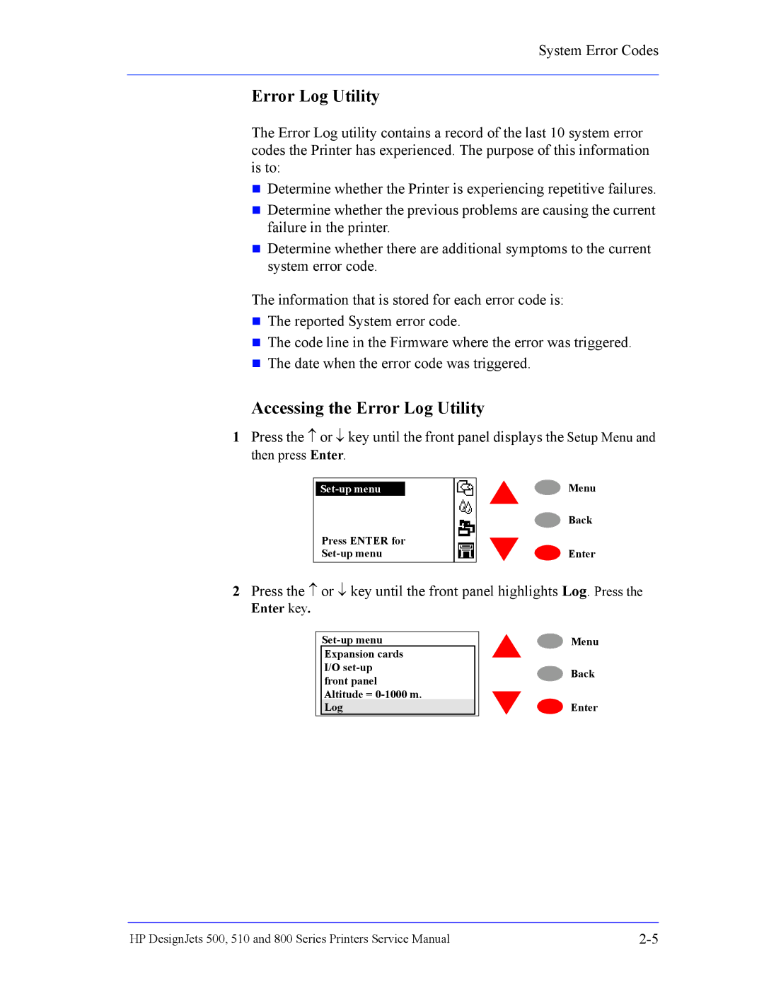 HP 510 Inkjet Large Format CH336A#B1K manual Accessing the Error Log Utility 