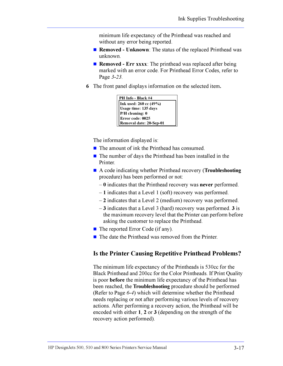 HP 510 Inkjet Large Format CH336A#B1K manual Is the Printer Causing Repetitive Printhead Problems? 